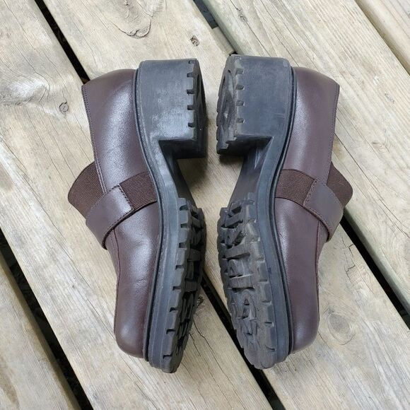 Vintage 90s y2k Esprit Bratz Brown Leather Chunky Block Heel Platform Oxfords - Picture 3 of 8